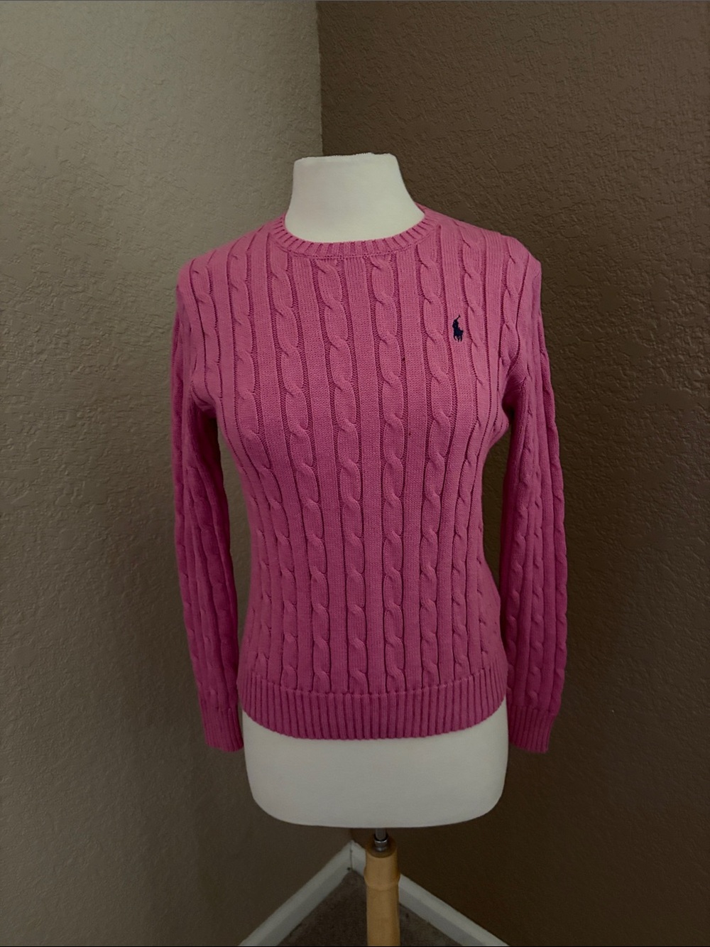 Ralph Lauren Pink Cable Knit Crewneck Sweater like New size M